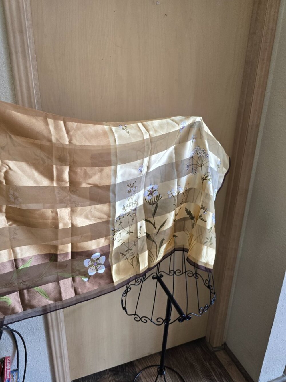 Beautiful Gold-Ivory-Green-Brown 39"x40" Floral Scarf - Picture 5 of 11